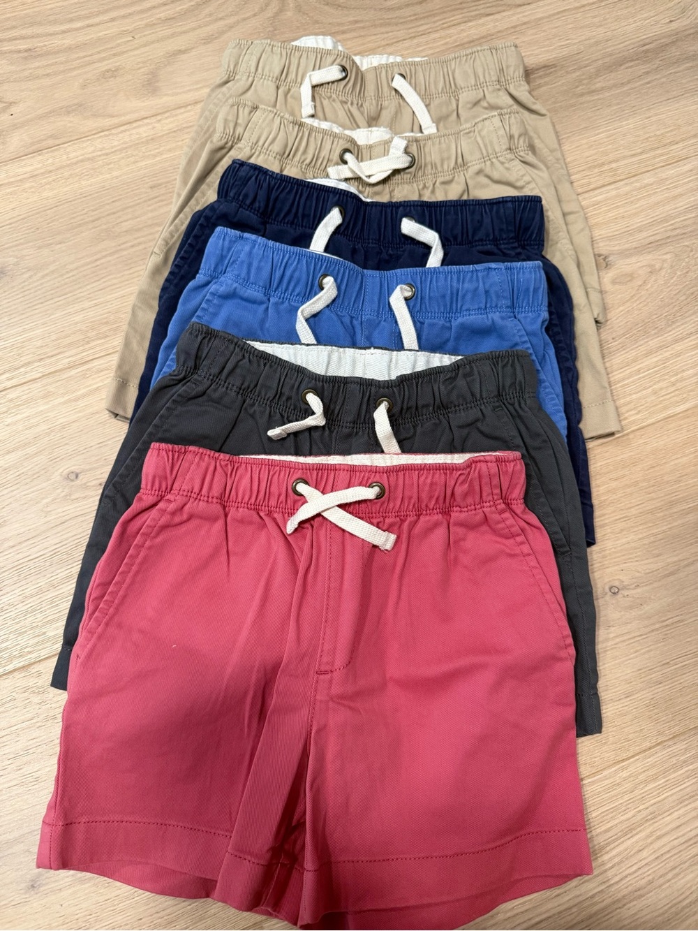 Kids Casual Drawstring Shorts - Red, Grey, Blue, Navy, Tan x2 (6 pairs total!!)